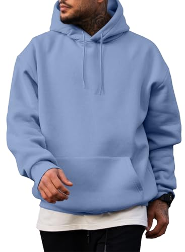 JMIERR Herren Hoodie mit Taschen Freizeit Baumwolle Sweatshirts 2024 Langarm Kordelzug Kapuzenpullovers Himmelblau XL von JMIERR