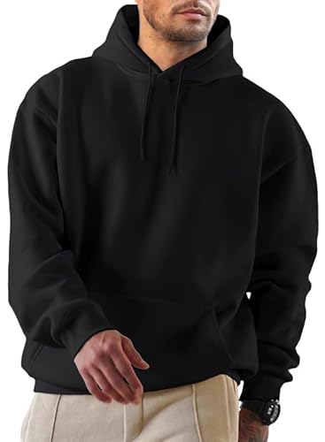 JMIERR Herren Hoodie mit Taschen Hoodies für Männer 2024 Freizeit Kordelzug Pullovers Lange Ärmel Kordelzug Sweatshirts Warm Baumwolle Kapuzenpullover Schwarz XXXL von JMIERR
