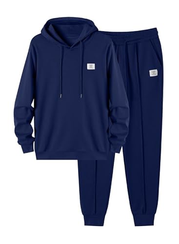 JMIERR Herren Hoodie und Jogginghose 2 Piece Jogginganzug Baumwolle Trainingsanzug Set mit Taschen Männer Casual Baggy Sportanzug Pullover Tracksuit,Blau 2XL von JMIERR