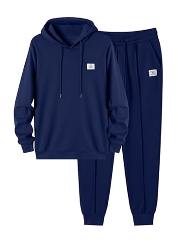 JMIERR Herren Hoodie und Jogginghose 2 Piece Jogginganzug Baumwolle Trainingsanzug Set mit Taschen Männer Casual Baggy Sportanzug Pullover Tracksuit,Blau M von JMIERR