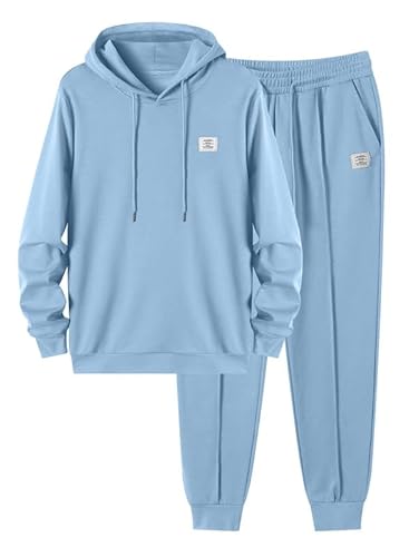 JMIERR Herren Hoodie und Jogginghose 2 Piece Jogginganzug Baumwolle Trainingsanzug Set mit Taschen Männer Casual Baggy Sportanzug Pullover Tracksuit,Himmelblau 2XL von JMIERR