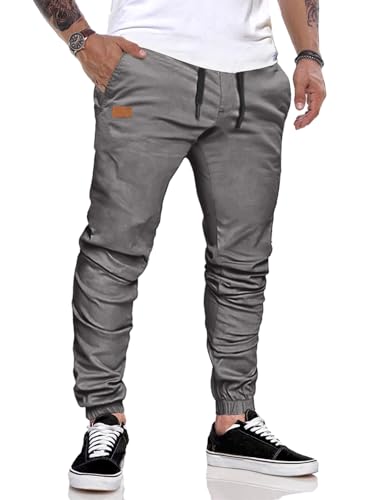 JMIERR Cargohose Herren Jogginghose Herren Baumwolle Casual Freizeithose Elastische Taille mit Kordelzug Sweatpants Herren mit Taschen, Grau XL von JMIERR