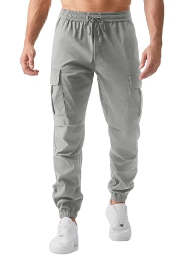 JMIERR Herren Hosen Lang Casual Jogger Sporthose Freizeithose Stretch Cargo Hose Elastische Mit Tasche,Grau S von JMIERR