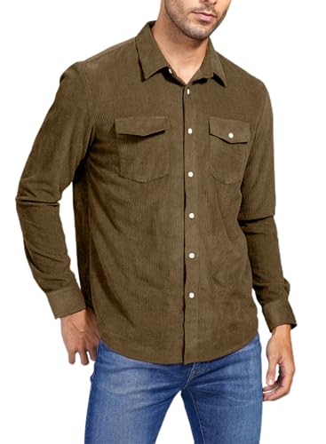 JMIERR Herren Jacke Hemd Cord Dünne Hemdjacke Freizeithemd Einfarbig with Button Placke Langarm Regular Fit Casual, Khaki S JMIERR Herren Jacke Hemd Cord Dünne Hemdjacke Freizeithemd Einfarbig with Button Placke Langarm Regular Fit Casual, Khaki S von JMIERR