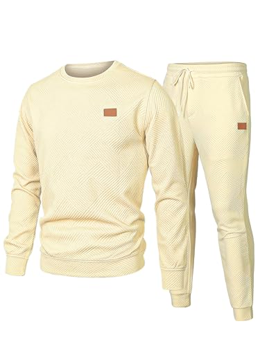 JMIERR Herren Jogginganzug Set 2-Teiliger Sweatshirt Trainingsanzug Casual Sportanzug Herren Sweatshirts und Jogginghose Tracksuit sets mit Strukturmuster,Apricot XL von JMIERR