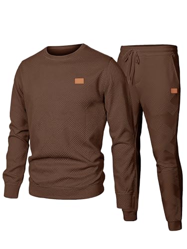 JMIERR Herren Jogginganzug Set 2-Teiliger Sweatshirt Trainingsanzug Casual Sportanzug Herren Sweatshirts und Jogginghose Tracksuit sets mit Strukturmuster,Coffee 2XL von JMIERR