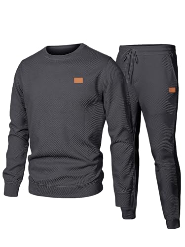 JMIERR Herren Jogginganzug Set 2-Teiliger Sweatshirt Trainingsanzug Casual Sportanzug Pullover Sweatshirts Herren Laufanzug mit Strukturmuster,Dunkelgrau M von JMIERR