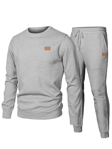 JMIERR Herren Jogginganzug Set 2-Teiliger Sweatshirt Trainingsanzug Casual Sportanzug Pullover Sweatshirts Herren Laufanzug mit Strukturmuster,Grau M von JMIERR