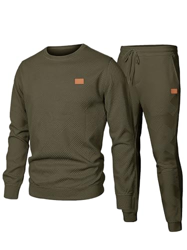JMIERR Herren Jogginganzug Set 2-Teiliger Sweatshirt Trainingsanzug Casual Sportanzug Herren Sweatshirts und Jogginghose Tracksuit sets mit Strukturmuster,Grün M von JMIERR