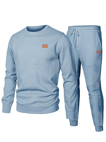 JMIERR Herren Jogginganzug Set 2-Teiliger Sweatshirt Trainingsanzug Casual Sportanzug Herren Sweatshirts und Jogginghose Tracksuit sets mit Strukturmuster,Hellblau XL von JMIERR