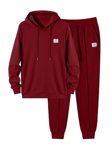 JMIERR Herren Jogginganzug mit Jogginghose 2 Piece Baumwolle Trainingsanzug Set mit Taschen 2023 Fashion Casual Hoodies Sweatshirt Männer Baggy Sportanzug Tracksuit Freizeitanzug,Rot L von JMIERR