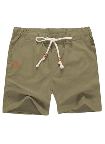 JMIERR Herren Kurze Hosen mit Lederetikett 2024 Sommer Leinen Baumwolle Beach Shorts Elastische Taille mit Taschen Grün S von JMIERR