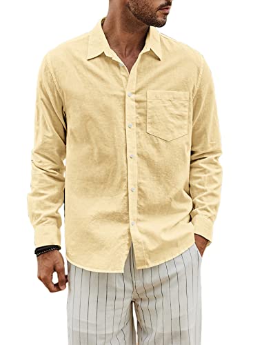 JMIERR Leinenhemd Herren Hemd Herren Langarm Sommerhemd Herren Button-Down Regular Fit Freizeithemd, Beige S von JMIERR