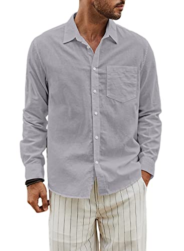 JMIERR Leinenhemd Herren Hemd Herren Langarm Sommerhemd Herren Button-Down Regular Fit Freizeithemd, Grau M von JMIERR