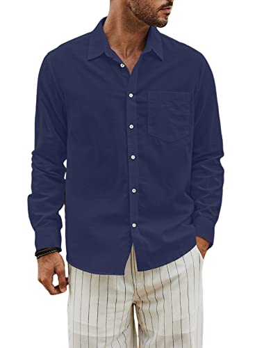 JMIERR Leinenhemd Herren Hemd Herren Langarm Sommerhemd Herren Button-Down Regular Fit Freizeithemd, Graublau L von JMIERR