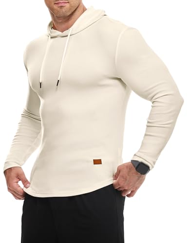 JMIERR Herren Muskel Hoodies Langarm Slim Fitted Longline Sweatshirt Athletische Fleece Fallen Pullover Shirts Braun S von JMIERR