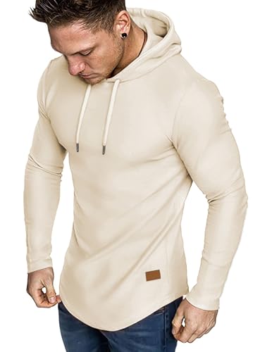 JMIERR Herren Muskel Hoodies Langarm Slim Fitted Longline Sweatshirt Athletische Fleece Fallen Pullover Shirts Braun XL von JMIERR