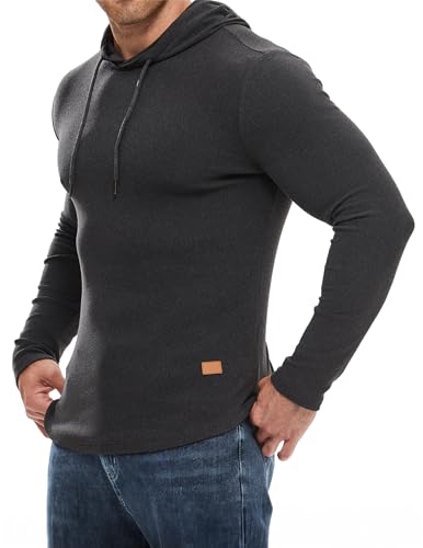 JMIERR Herren Muskel Hoodies Langarm Slim Fitted Longline Sweatshirt Athletische Fleece Fallen Pullover Shirts Grau L von JMIERR