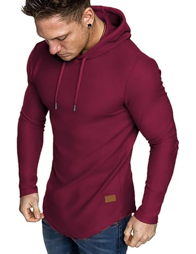 JMIERR Herren Muskel Hoodies Langarm Slim Fitted Longline Sweatshirt Athletische Fleece Fallen Pullover Shirts Grün XL von JMIERR