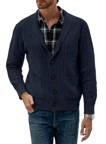 JMIERR Herren Strickjacke Pullover V Ausschnitt Strick Langarm Revers Hals Slim Fit Lässig Gestrickter Strickmantel Blau S von JMIERR