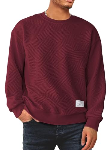 JMIERR Herren Sweatshirt Rundhals Langarm Winter Pullover Männer Sweatshirts Loose Fit,Burgundy L von JMIERR