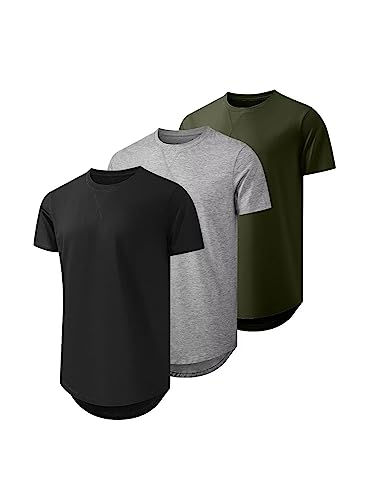 JMIERR Herren T Shirt Sommer Basic Longline T-Shirts Baumwolle Rundhals Hemd Slim Fit Kurzarm Sportwears 3PCS Multicolor S von JMIERR