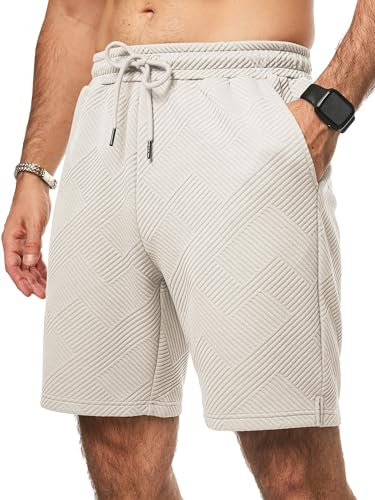 JMIERR Herren Textur Kurze Hosen mit 3 Taschen 2025 Sommer Casual Loose Shorts Elastische Taille Beige M JMIERR Herren Textur Kurze Hosen mit 3 Taschen 2025 Sommer Casual Loose Shorts Elastische Taille Beige M von JMIERR