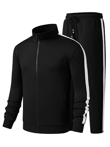 JMIERR Herren Traingsanzug Set Schwarz Streatwear 2-Teiliger Jogginganzug Full Zip Sportanzug Männer Freizeit Tracksuit XXL von JMIERR