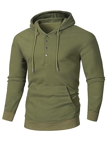 JMIERR Hoodie Herren Baumwolle Langarm Kapuzenpullover 1/4 Button Down Sweatshirts für Männer Loose Fit Casua Winter mit Taschen,Grün L von JMIERR