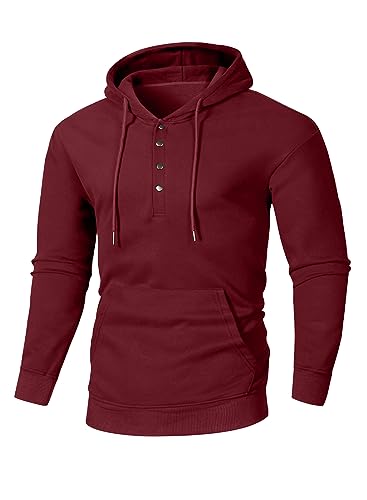 JMIERR Hoodie Herren Baumwolle Langarm Kapuzenpullover 1/4 Button Down Sweatshirts für Männer Loose Fit Casua Winter mit Taschen,Rot 3XL von JMIERR