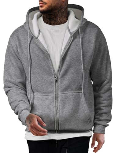 JMIERR Hoodie Herren Einfarbig Baumwolle mit Reißverschluss Pullover Langarm Sweatjacke Kapuzenpullover Sweatshirt,Grau 2XL von JMIERR