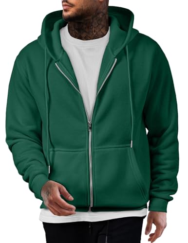 JMIERR Hoodie Herren Einfarbig Baumwolle mit Reißverschluss Pullover Langarm Sweatjacke Kapuzenpullover Sweatshirt,Grün XL von JMIERR