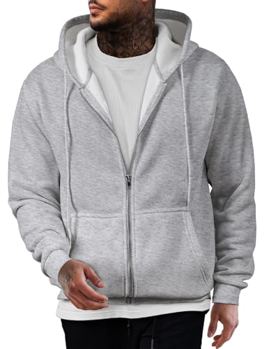 JMIERR Hoodie Herren Einfarbig Baumwolle mit Reißverschluss Pullover Langarm Sweatjacke Kapuzenpullover Sweatshirt,Hellgrau M von JMIERR