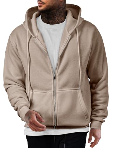JMIERR Hoodie Herren Einfarbig Baumwolle mit Reißverschluss Pullover Langarm Sweatjacke Kapuzenpullover Sweatshirt,Khaki S von JMIERR