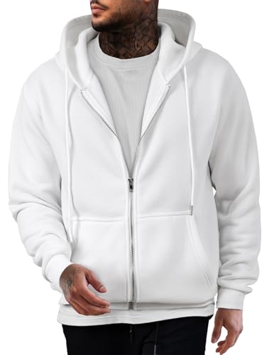 JMIERR Hoodie Herren Einfarbig Baumwolle mit Reißverschluss Pullover Langarm Sweatjacke Kapuzenpullover Sweatshirt,Weiß 3XL von JMIERR