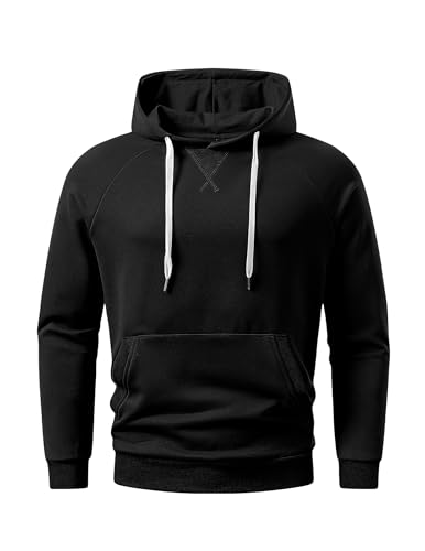 JMIERR Hoodie Herren Freizeit Pullover 2025 Winter Warm Langarm Kordelzug Sweatshirt Männer Kapuzenpulli Kapuzenpullover mit Taschen mit Tasche Schwarz 3XL von JMIERR