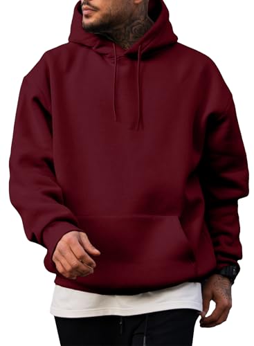 JMIERR Hoodie Herren Freizeit Pullover mit Taschen 2024 Winter Warm Langarm Kordelzug Sweatshirt Männer Baumwolle Kapuzenpullover Burgunderrot M von JMIERR