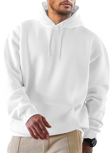 JMIERR Hoodie Herren Freizeit Pullover mit Taschen Winter Warm Langarm Kordelzug Sweatshirt Männer Baumwolle Kapuzenpullover Weiß 5XL von JMIERR
