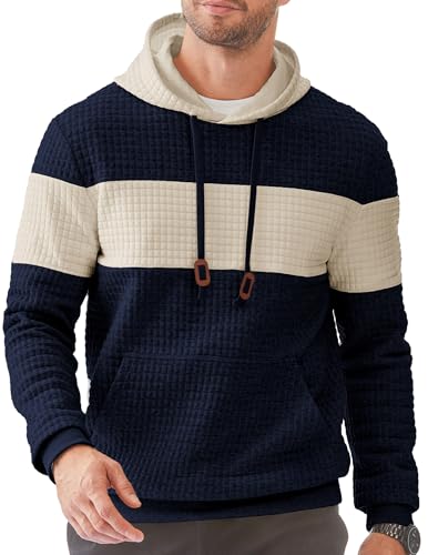 JMIERR Hoodie Herren Langarm Warm Kapuzenpullover Herrenpullover Jacquard Casual Farbblock Sweatshirt Kordelzug mit Taschen Blau S von JMIERR