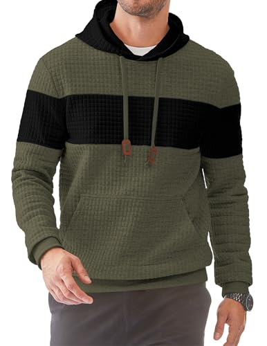 JMIERR Hoodie Herren Langarm Warm Kapuzenpullover Herrenpullover Jacquard Casual Farbblock Sweatshirt Kordelzug mit Taschen Grün S von JMIERR