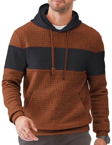 JMIERR Hoodie Herren Langarm Warm Kapuzenpullover Herrenpullover Jacquard Casual Farbblock Sweatshirt Kordelzug mit Taschen orange S von JMIERR