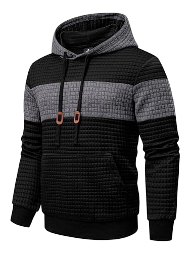 JMIERR Hoodie Herren Patchwork Pullover Langarm Jacquard Kaputzenpullover Farbblock Sweatshirt mit Taschen Schwarz M von JMIERR