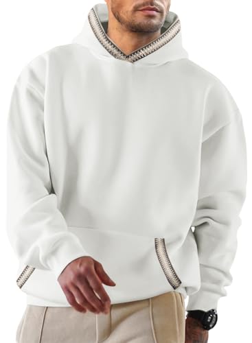 JMIERR Hoodie Herren Pullover mit Taschen 2025 Winter Warm Langarm Kordelzug Sweatshirt Männer Baumwolle Kapuzenpullover Weiß L von JMIERR