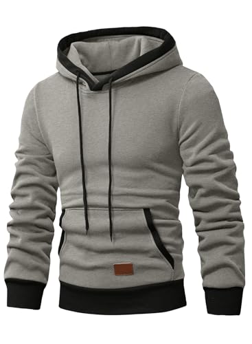JMIERR Hoodie Herren Warm Kapuzenpullover Herrenpullover Langarm Kordelzug Kapuzenjacke Hoodie Sweatshirt mit Tasche,A2 Grau 2XL von JMIERR