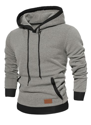 JMIERR Hoodie Herren Warm Kapuzenpullover Herrenpullover Langarm Kordelzug Kapuzenjacke Hoodie Sweatshirt mit Tasche,A2 Grau M von JMIERR