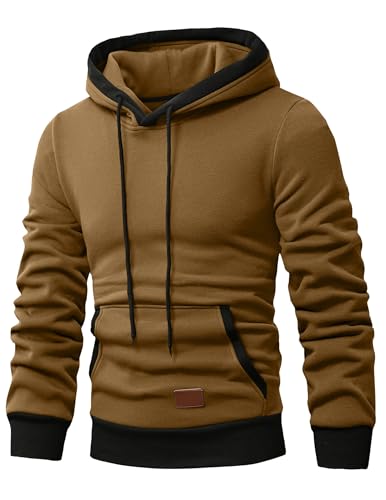 JMIERR Hoodie Herren Warm Kapuzenpullover Herrenpullover Langarm Kordelzug Kapuzenjacke Hoodie Sweatshirt mit Tasche,Braun L von JMIERR