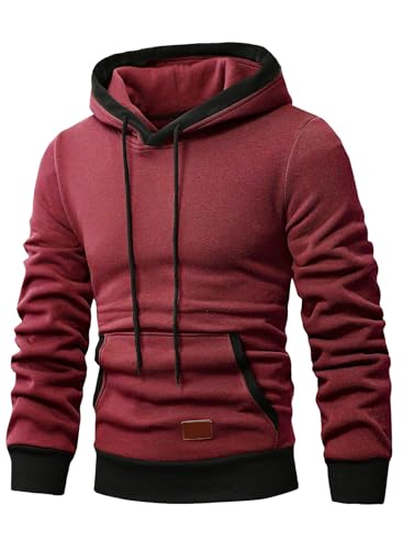 JMIERR Hoodie Herren Warm Kapuzenpullover Herrenpullover Langarm Kordelzug Kapuzenjacke Hoodie Sweatshirt mit Tasche Rot L von JMIERR