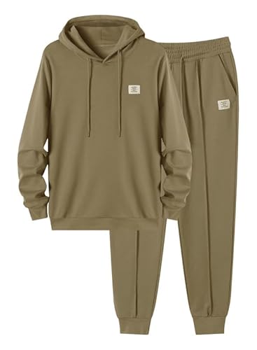 JMIERR Hoodie mit Jogginganzug 2 Piece Baumwolle Trainingsanzug Set mit Taschen 2023 Baggy Freizeitanzug Winter Warm Tracksuit Regular Fit,Khaki 2XL von JMIERR