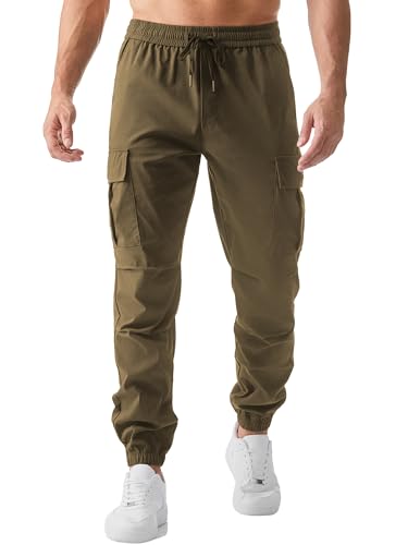 JMIERR Hose Herren Cargo Hose Stretch Jogginghose für Männer Sporthose Casual Freizeithose Elastische Taille mit Kordelzug Sweatpants Herren mit Taschen,Braun 3XL von JMIERR