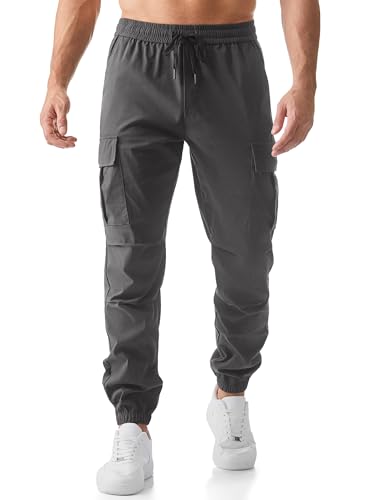 JMIERR Hose Herren Cargo Hose Stretch Jogginghose für Männer Sporthose Casual Freizeithose Elastische Taille mit Kordelzug Sweatpants Herren mit Taschen,Carbon-Grau L von JMIERR